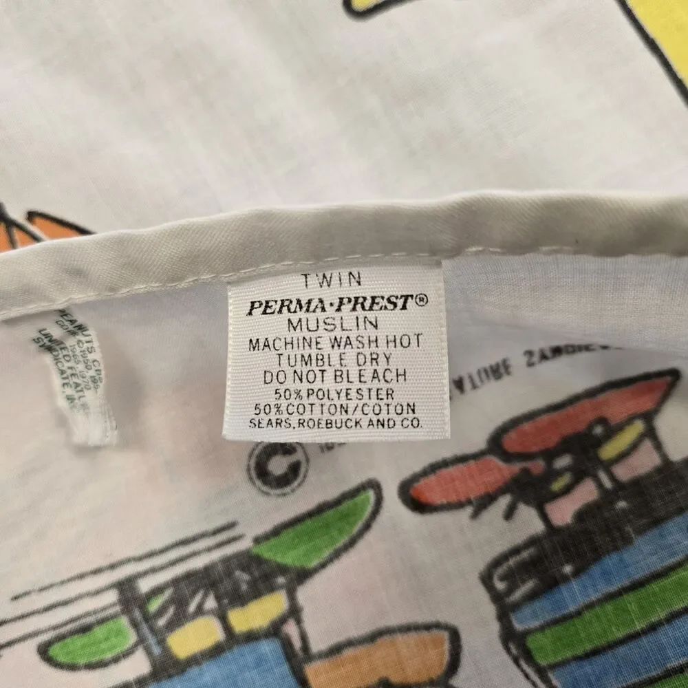 Vintage Peanuts Twin Flat Bed Muslin Sheet Sears 1971 Snoopy Charlie Brown